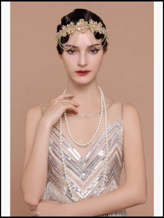 Sparkly Rhinestone Chain Flapper Headpiece Roaring 20s Headband Gatsby Hair